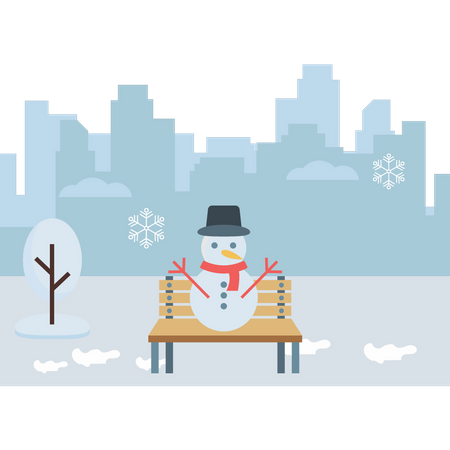 Snowman sitting on bench Illustration