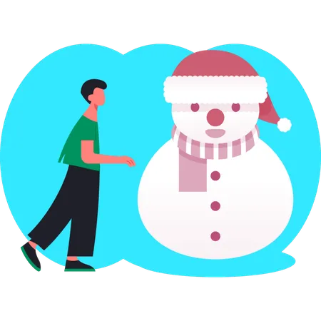 Snowman standing near ice park  Illustration