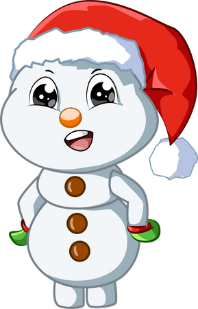 Snowman wearing Christmas hat  イラスト