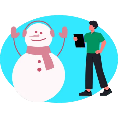 Snowman wearing headphone  Illustration