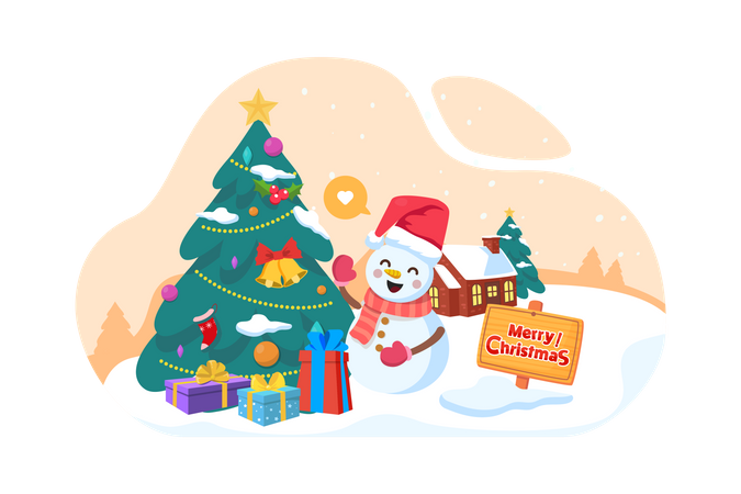 Snowman wishing Merry Christmas Illustration