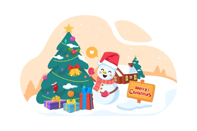 Snowman wishing Merry Christmas  Illustration