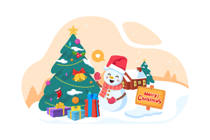 Snowman wishing Merry Christmas  Illustration