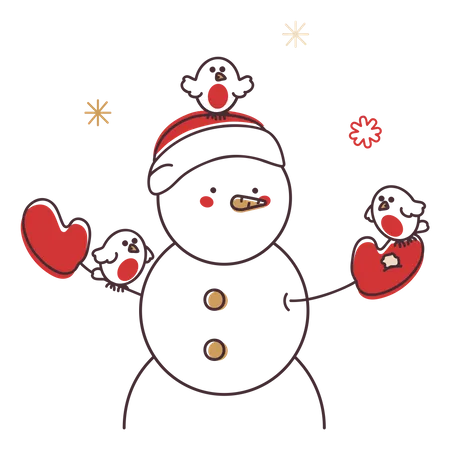 Snowman with birds Illustration
