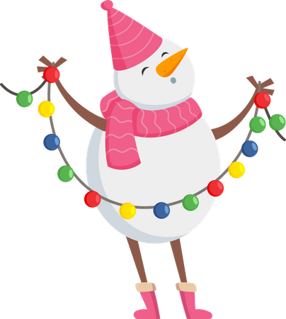 Snowman with christmas lights Illustration