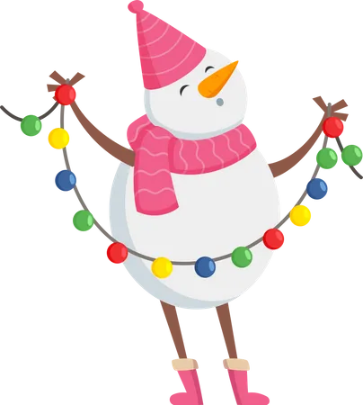 Snowman with christmas lights  Illustration
