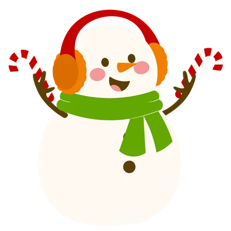 Snowman With Earphones And Candy Cane  Illustration