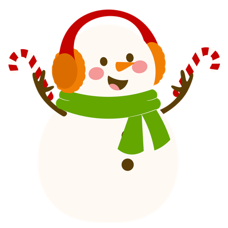 Snowman With Earphones And Candy Cane  Illustration