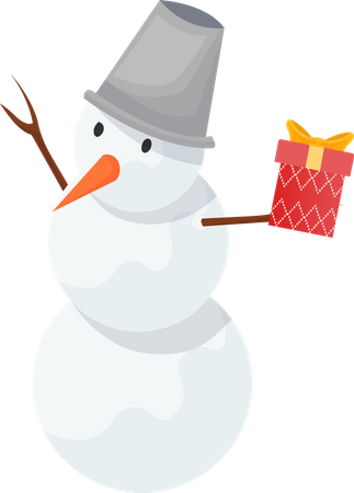 Snowman with Gift Box  Illustration