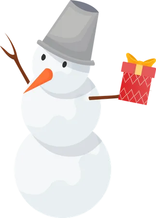 Snowman with Gift Box  Illustration