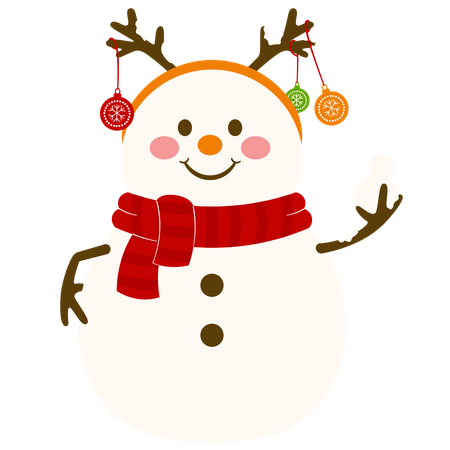 Snowman With Reindeer Headband Holding Snowball  Illustration