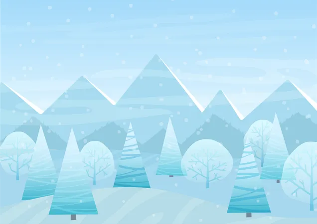 Snowy trees in winter forest  Illustration