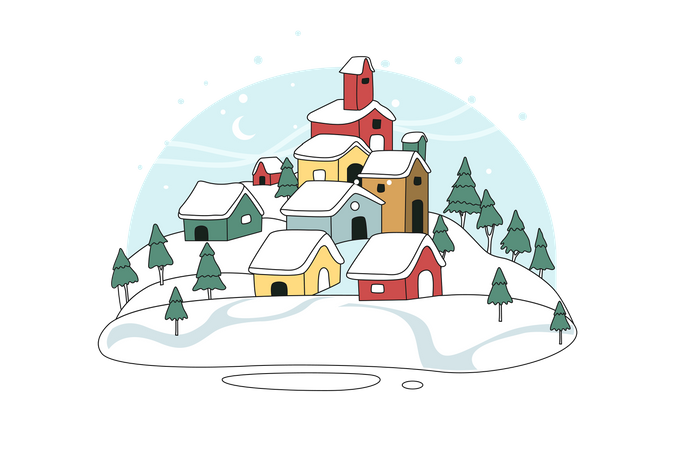 Snowy Village  Illustration