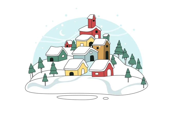 Snowy Village  Illustration
