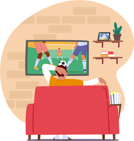 Soccer fan watching football match on tv  Illustration