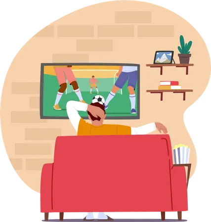 Soccer fan watching football match on tv  Illustration