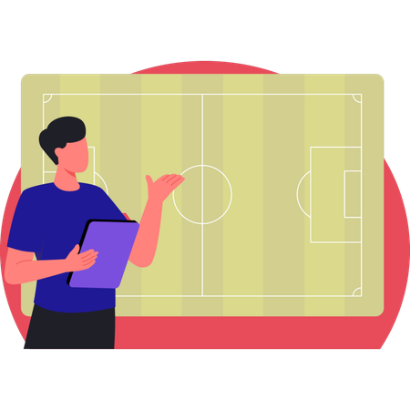 Soccer manager presenting football tactics  Illustration