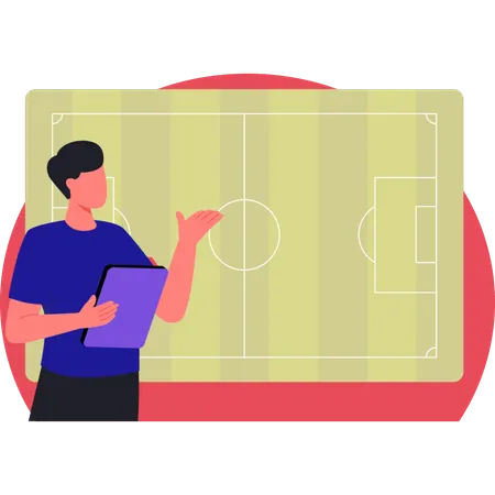 Soccer manager presenting football tactics  Illustration