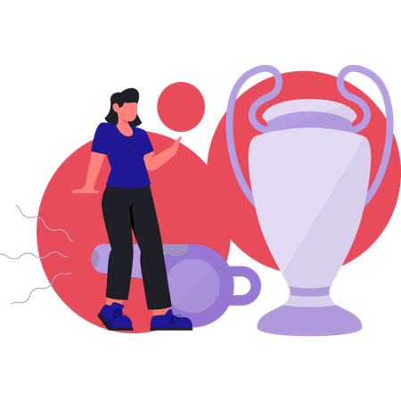 Soccer player happy to see winning trophy  Illustration