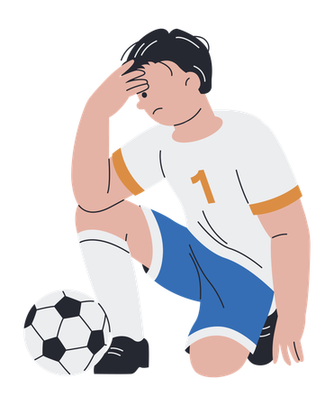 Soccer Player Sad in Front of Ball Defeated Eliminated  Illustration