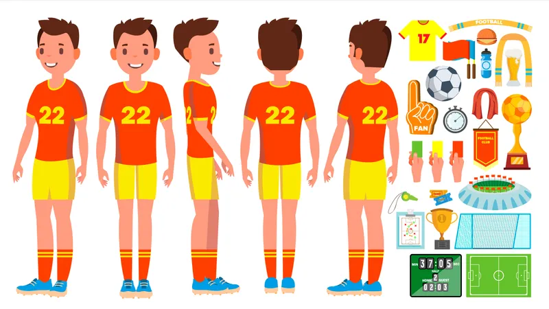 Soccer Player With Different Objects Illustration