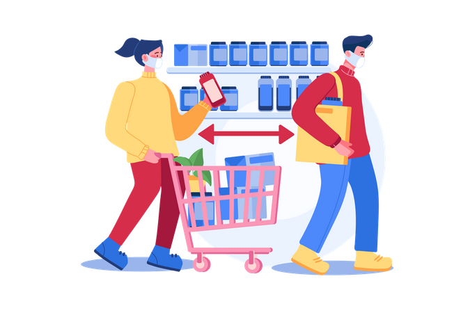 Social distance at shopping checkout Illustration