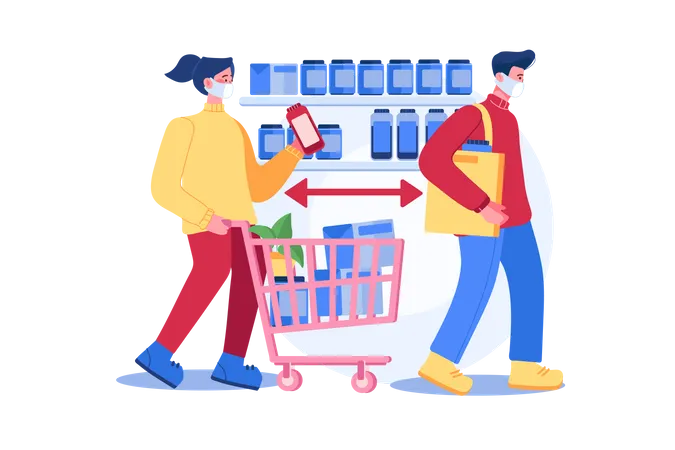 Social distance at shopping checkout  イラスト