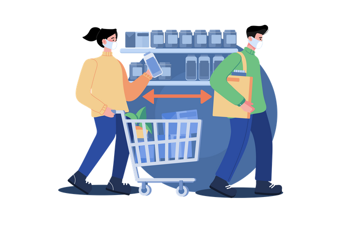 Social Distance At Shopping Checkout  Illustration