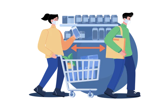 Social Distance At Shopping Checkout  イラスト