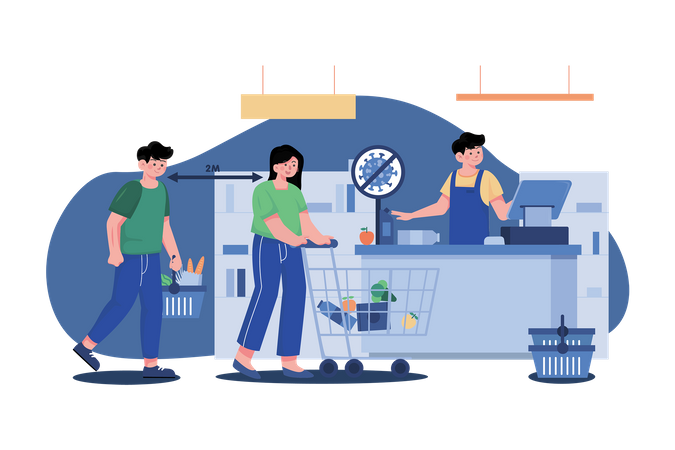 Social distance at shopping checkout  Illustration