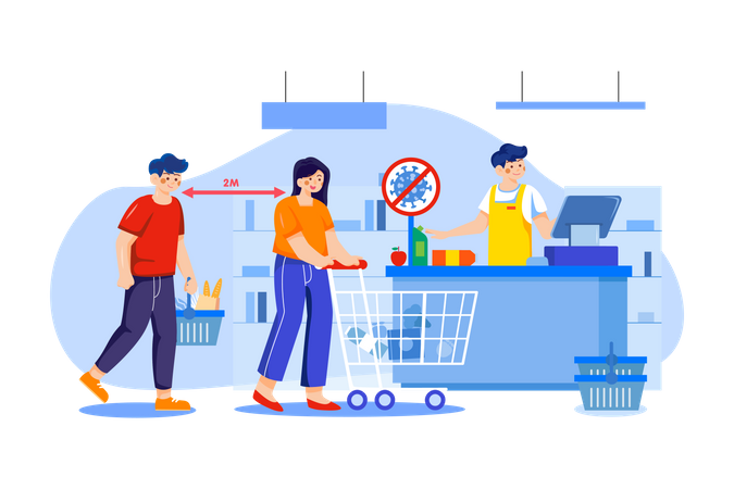 Social distance at shopping checkout  Illustration