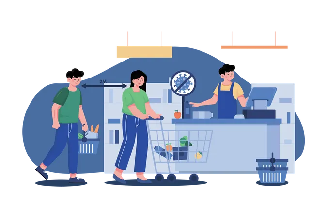 Social distance at shopping checkout  Illustration