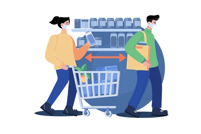 Social Distance At Shopping Checkout  Illustration