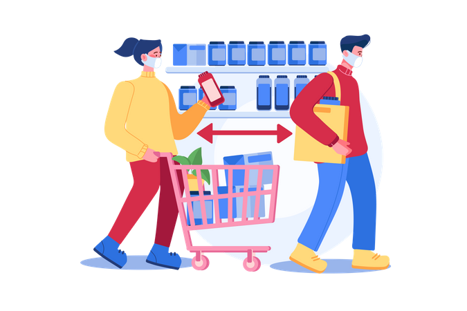 Social distance at shopping checkout  Illustration