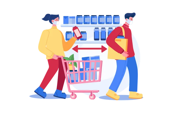 Social distance at shopping checkout  Illustration