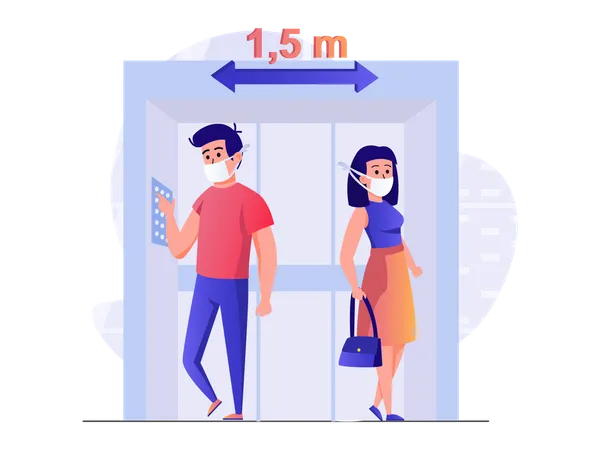 Social distance in elevator  Illustration