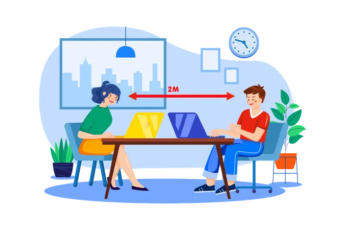 Social Distance in office  Illustration