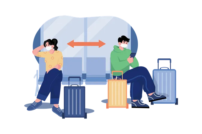 Social Distancing In Airport Illustration Concept A Flat Illustration Isolated On White Background Illustration