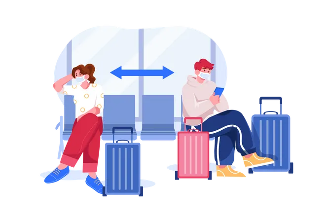 Social Distancing at Airport  Illustration