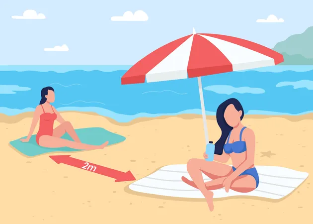 Social distancing at beach  Illustration