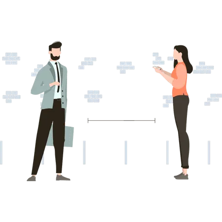 The Businessman And The Employee Talking To Each Other On A Safe Distance Illustration