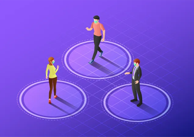 3 D Isometric Web Banner People Keep Distance Between Each Other To Avoid Spreading COVID 19 Virus Social Distancing For Preventing COVID 19 Coronavirus Infection Concept Illustration