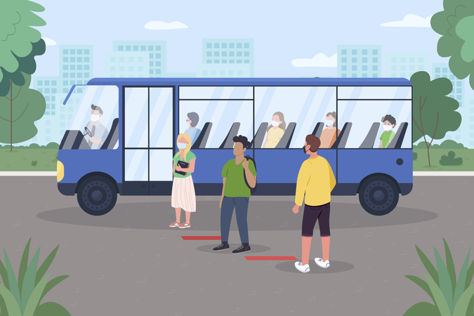 Social distancing for public transport Illustration