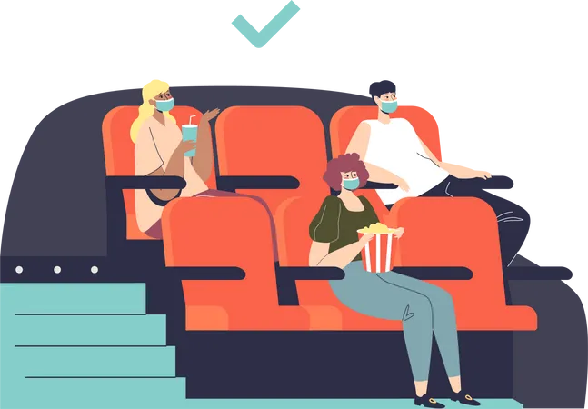 Social distancing in cinema hall Illustration