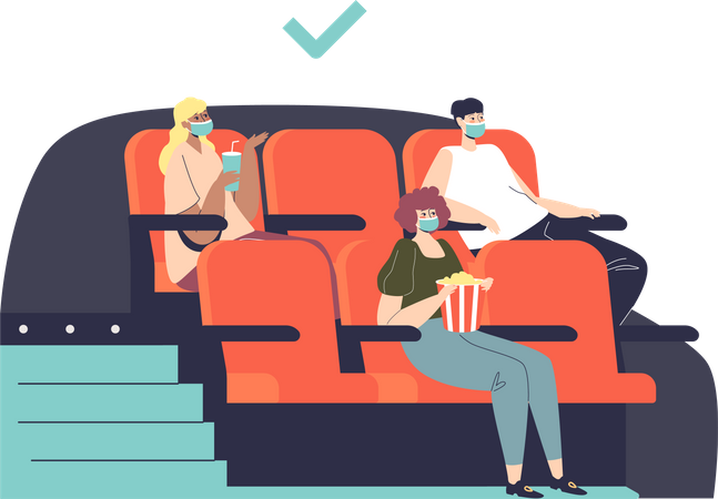 Social distancing in cinema hall  Illustration