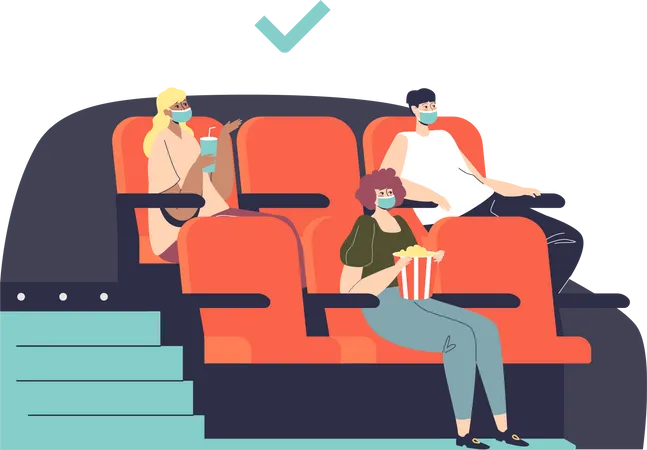 Social distancing in cinema hall  Illustration