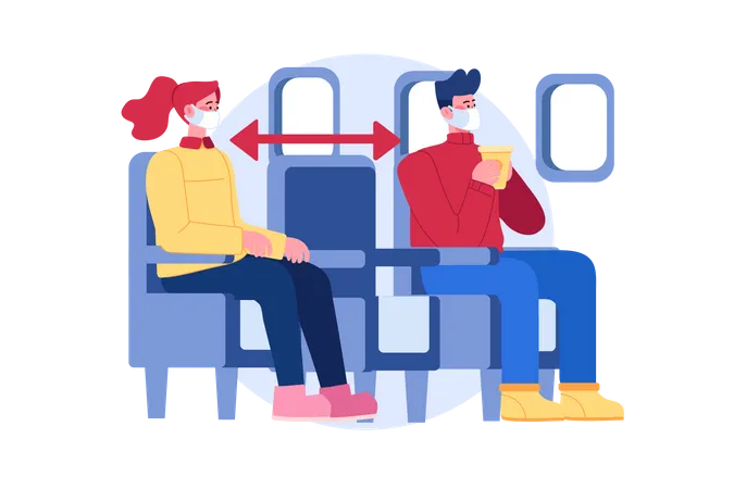 Social distancing in flight seating Illustration