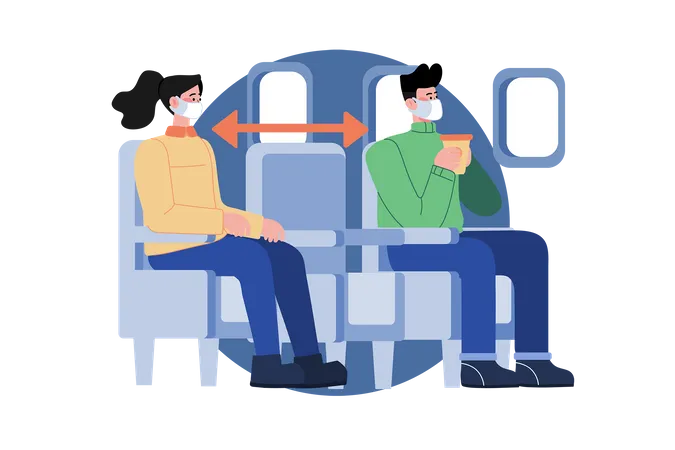 Social Distancing In Flight Seating Illustration Concept Illustration