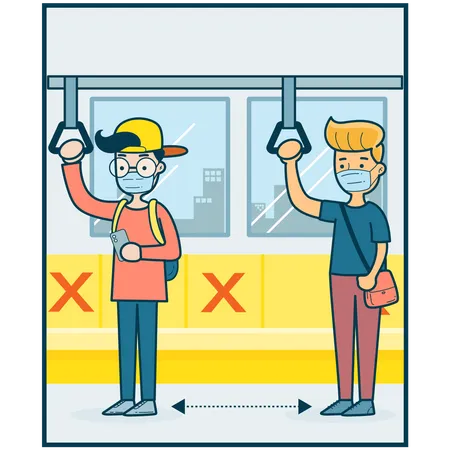 Social distancing in subway Illustration