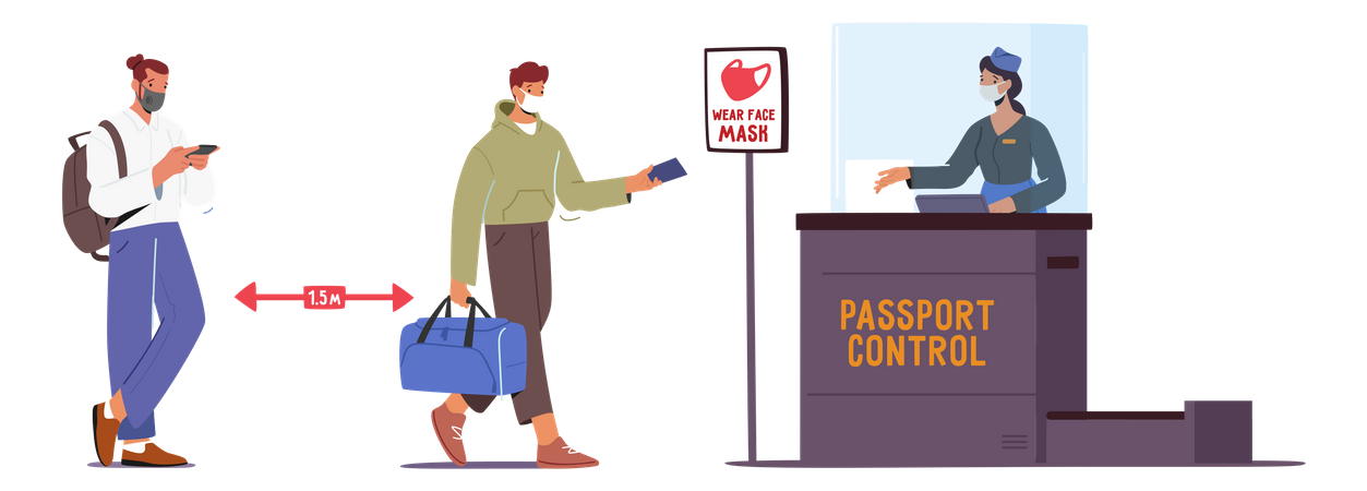 Social distancing inside airport terminal  Illustration